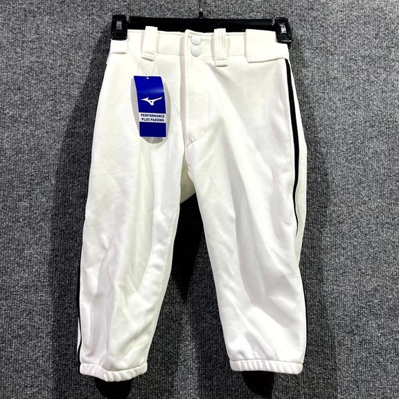 Mizuno Short Piped Baseball Pants Youth Medium White Performance Plus Padding - Picture 1 of 8